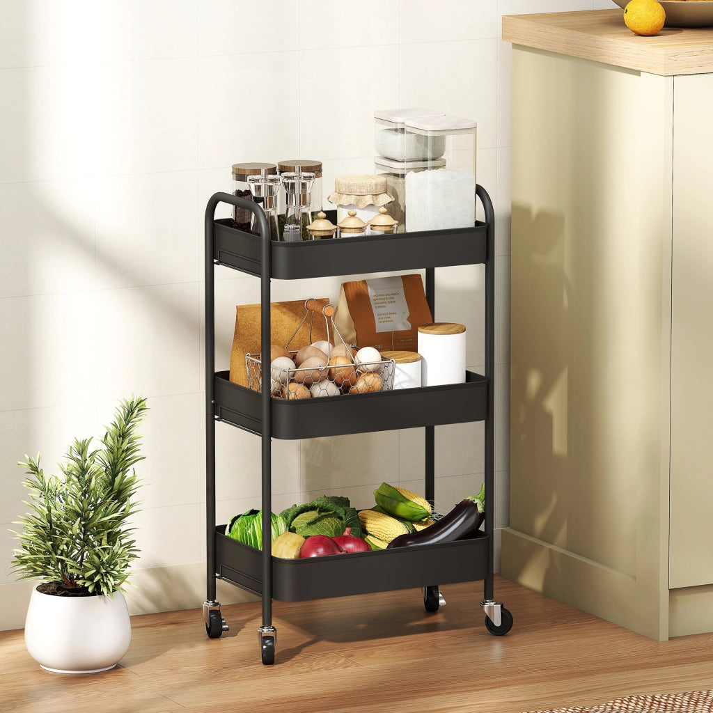 Carrello di servizio con 3 ripiani forati ¨C zephmum ¨C nero 45x30.6x79 cm