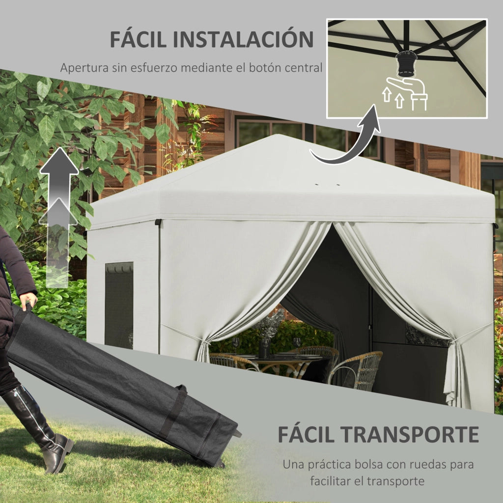 Gazebo Pieghevole Pop-Up 3x3 m ¨C Xylo ¨C con 4 Tende Laterali, 2 Finestre in Rete, Bianco Impermeabile