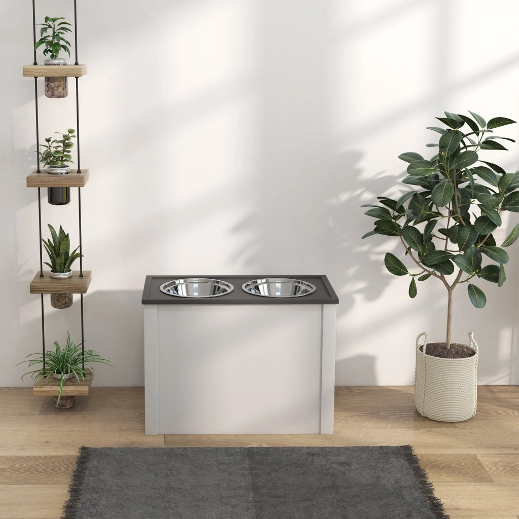 Mangiatoia Mobile per Cani con Cassetto ¨C Zephmum ¨C Bianco Grigio 60x30x42
