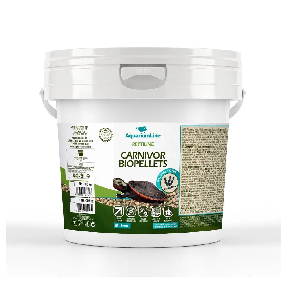 AquariumLine Carnivorbio Pellets secchiello da 10L/3,6kg - alimento completo per tartarughe acquatiche