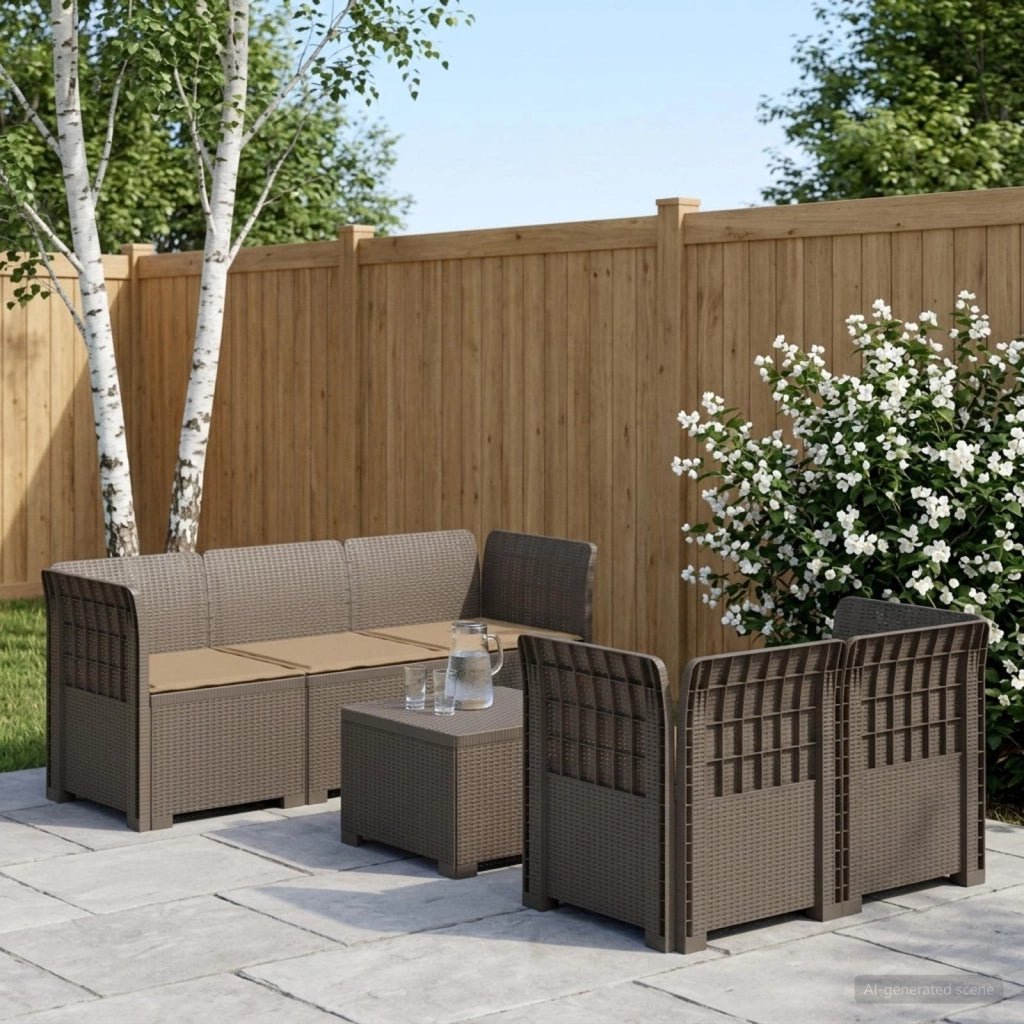 Divano da Giardino 5 Posti con Cuscini Stile Rattan PP 3443904
