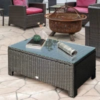 Ousunny Tavolino da Esterni in Rattan PE con Piano in Vetro Temperato, 85x50x39cm, Nero