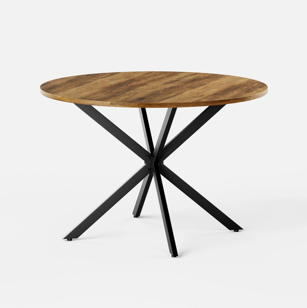 Tavolo da pranzo rotondo ?120 cm stile rustico; truciolare e ferro marrone e nero