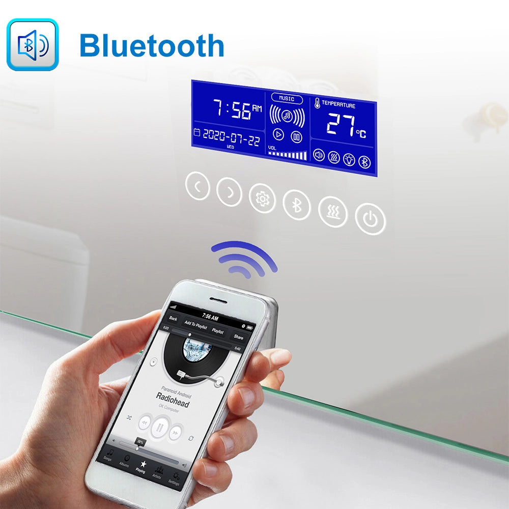 AICA IT Specchio Bagno Rettangolare Da LED 140×80cm, Antiappannamento, Bluetooth, 3 Temperature Colore,Ingrandimento 3x