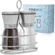 Set di Molini da Sale e Pepe - Lavorazione Ceramica - Regolabile - 2 pezzi - Acciaio Inox e Vetro