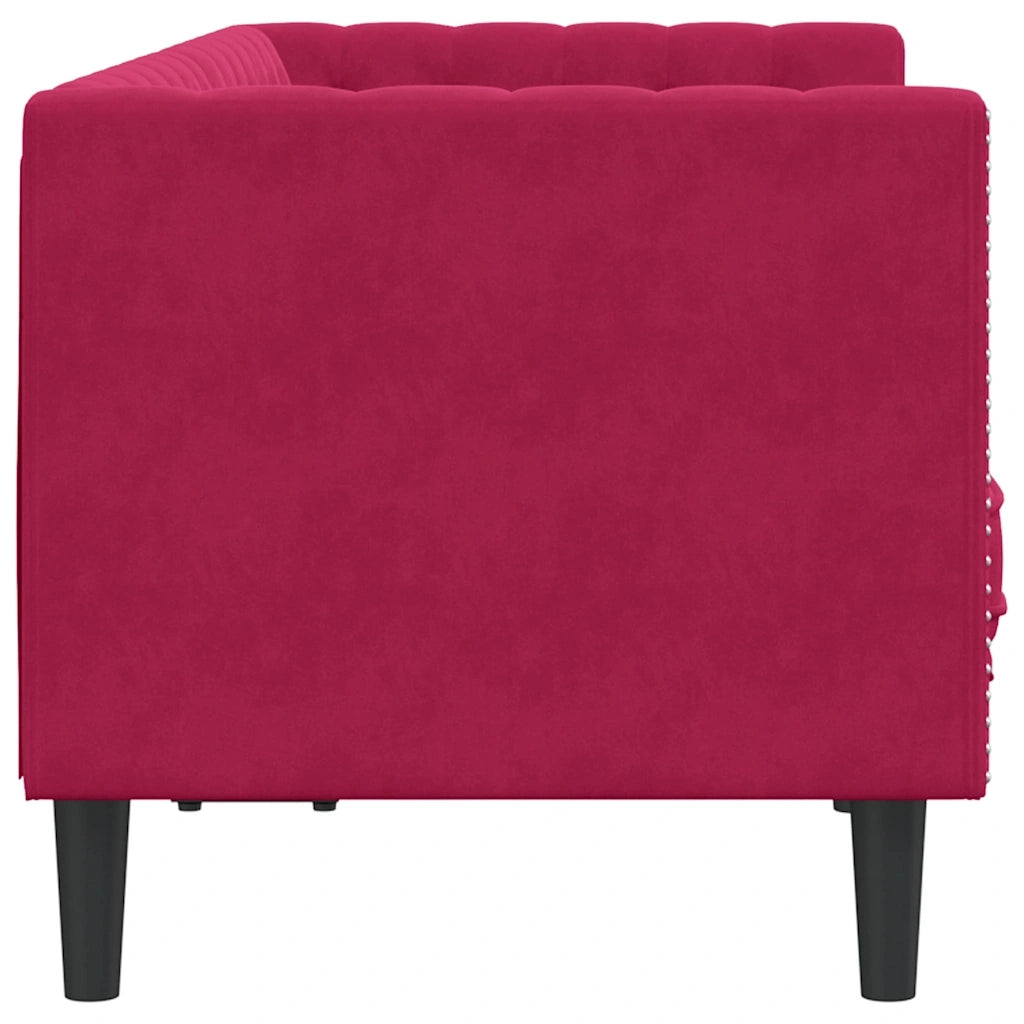 Divano Chesterfield con Rinforzi 2 Posti Rosso Vino in Velluto