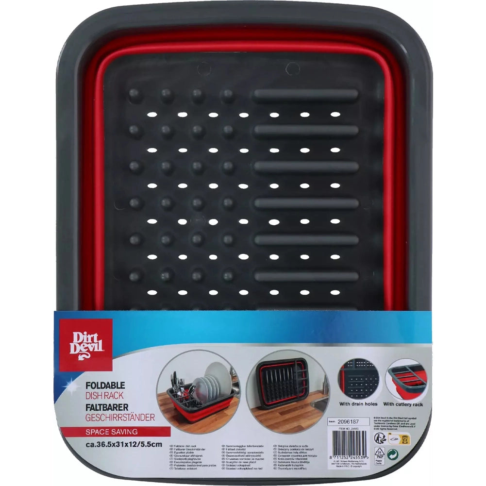 Scolapiatti Pieghevole 36x31x12 cm con Scomparto per Posate in Silicone Rosso e Nero