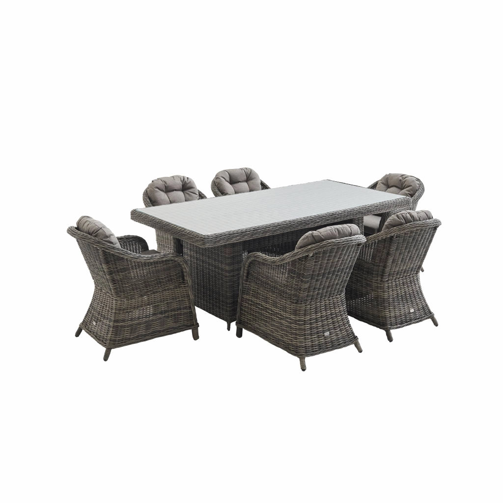 Set tavolo da giardino in resina arrotondata con 6 poltrone, grigio