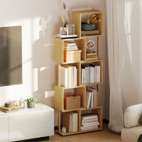 Libreria Moderna Asimmetrica a 5 Livelli 62,5x23x165 cm in Bambù Colore Legno Naturale