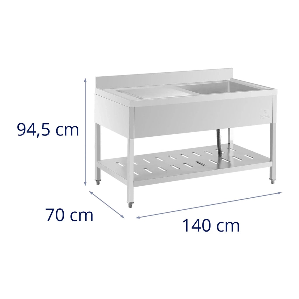 Lavello professionale in acciaio inox lavello professionale (dimensioni: 140 x 70 cm, vasca: 510x520x245 mm, acciaio inox) 14_0005013