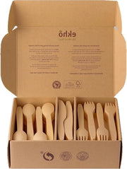 Set di utensili per la cucina in legno biodegradabile - 300 pezzi - 120 forchette - 120 cucchiai - 40 coltelli - Compostabile
