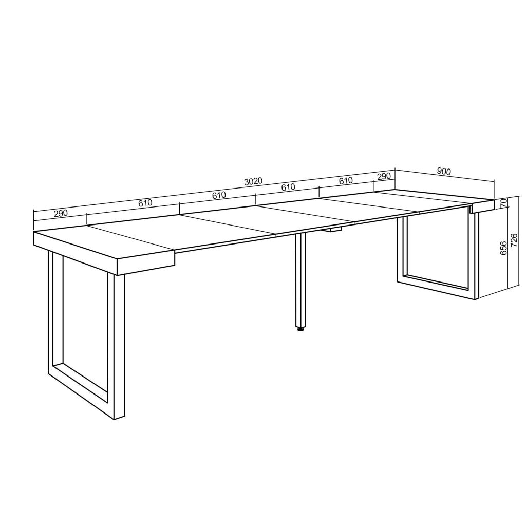 Consolle allungabile, 302x90x73cm, Per 14 persone, Gambe in legno, colore Rovere e bianco RF2965