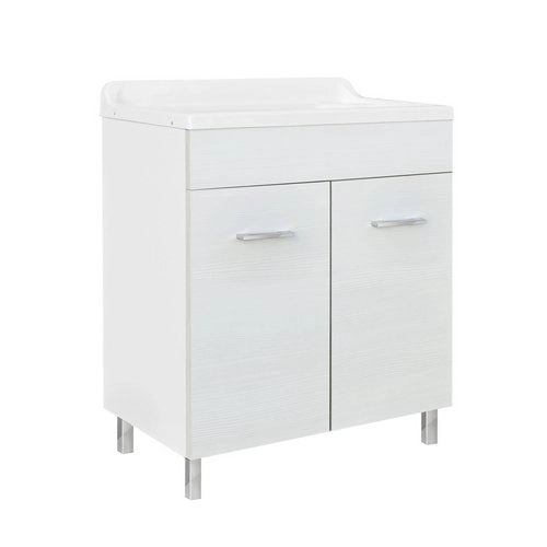 Lavatoio con mobile in legno e vasca in ABS con strizzatoio  - Bianco