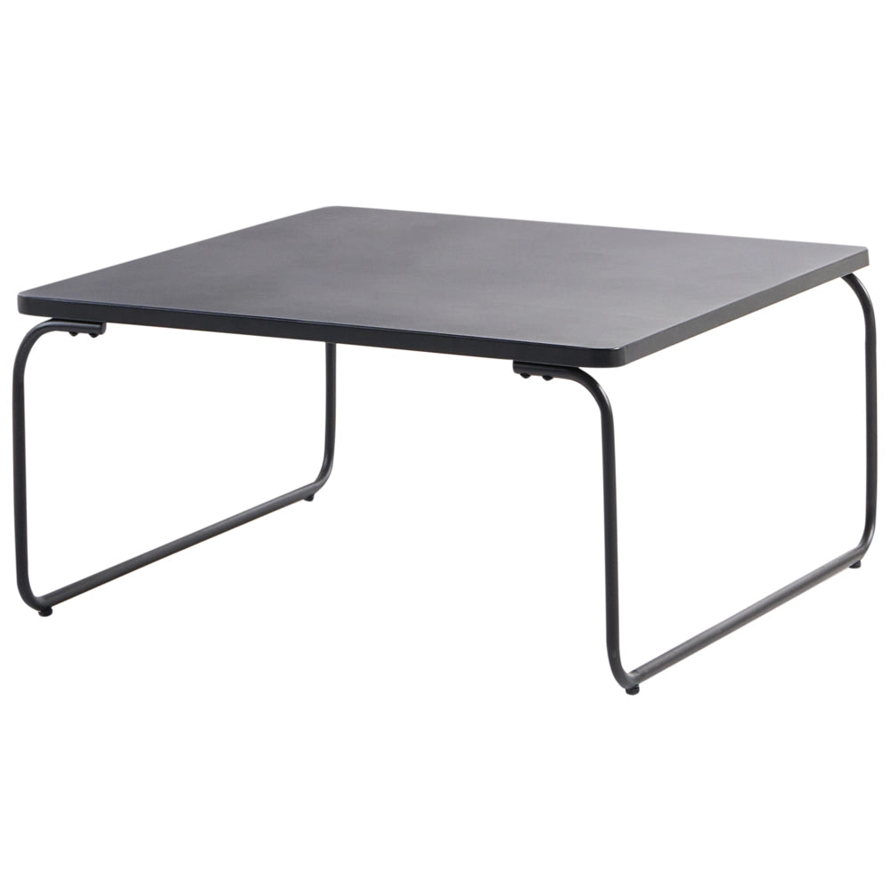 Set divani da giardino nero e beige in acciaio verniciato a polvere a 5 posti con poltrone Cuscini Due tavolini Set da esterno dal design moderno