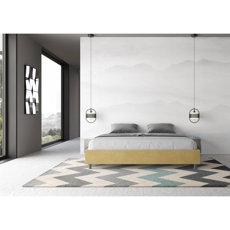 Letto imbottito Matrimoniale 180x200 cm Azelia - Senza rete,Microfibra,Ocra