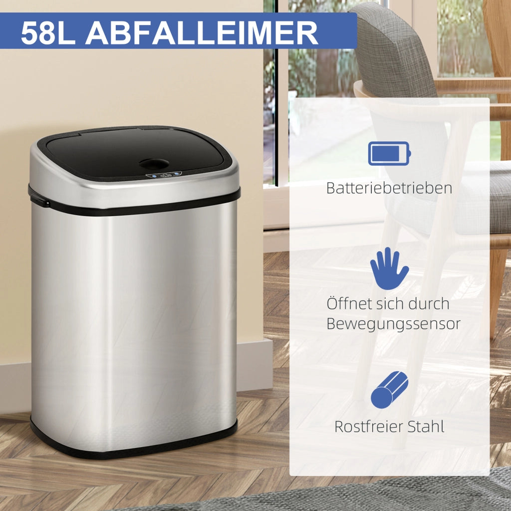 Pattumiera con sensore automatico 58L ¨C Xylo ¨C acciaio inox, impermeabile, argento