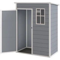 Casetta da Giardino Porta Attrezzi con Porta Bloccabile, Finestra e Presa d'Aria, Grigio