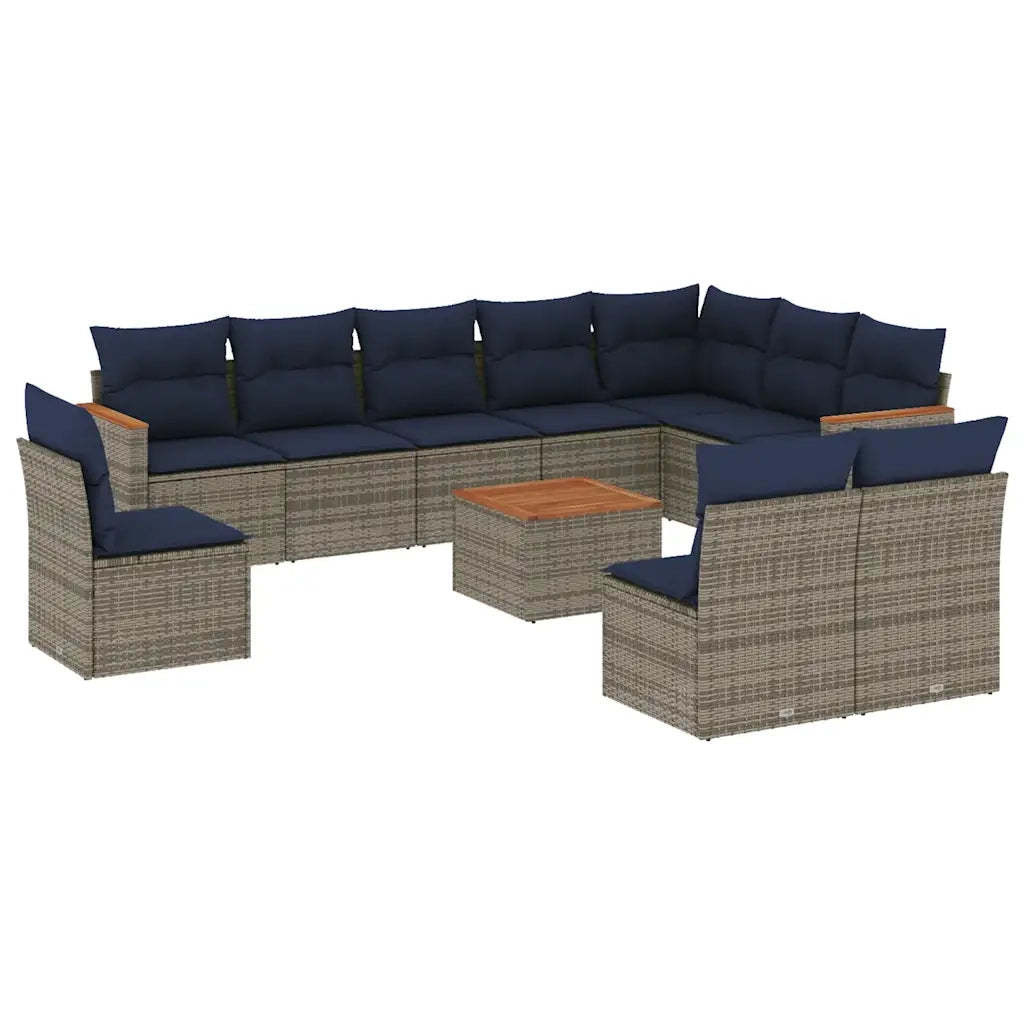 Set Divani da Giardino 11 pz con Cuscini Grigio in Polyrattan 3226082