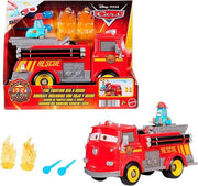 CARS - Sfreccia e Soccorri Red e Guido Pompieri, set con camion dei pompieri, 2 bersagli a forma di fiamma e 2 proiettil
