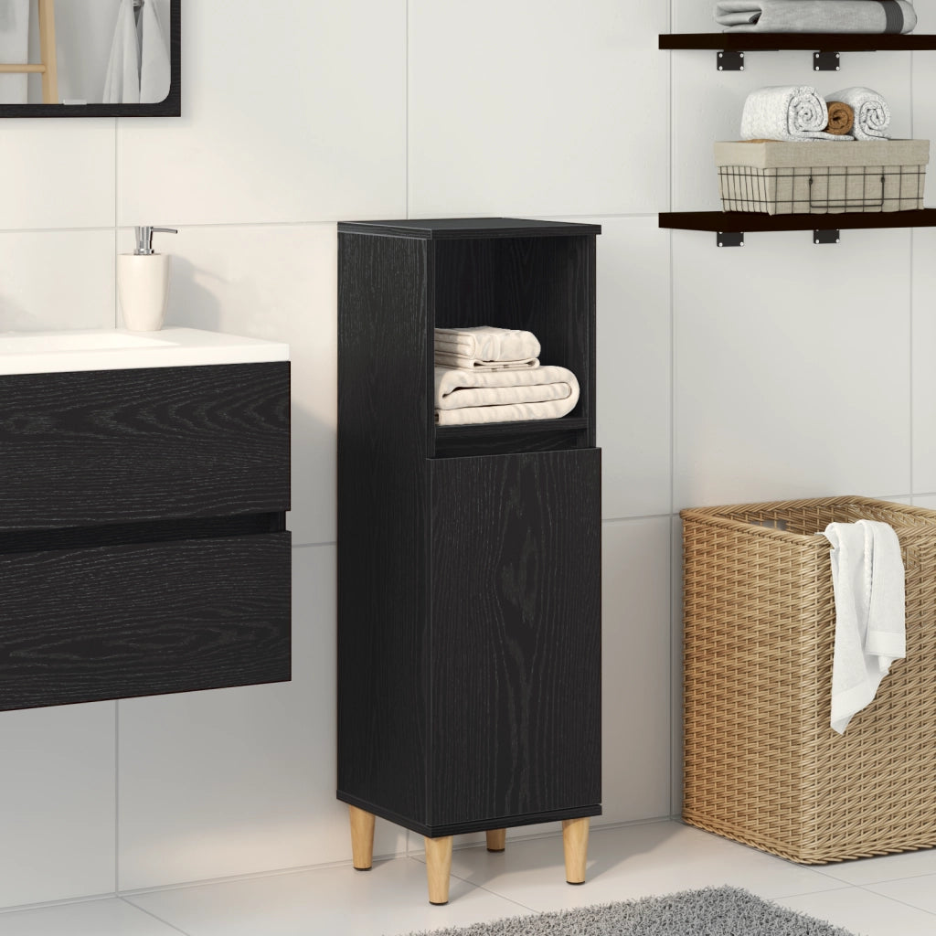 Armadio da bagno  Nero Rovere 30x30x100 cm Legno ingegnerizzato