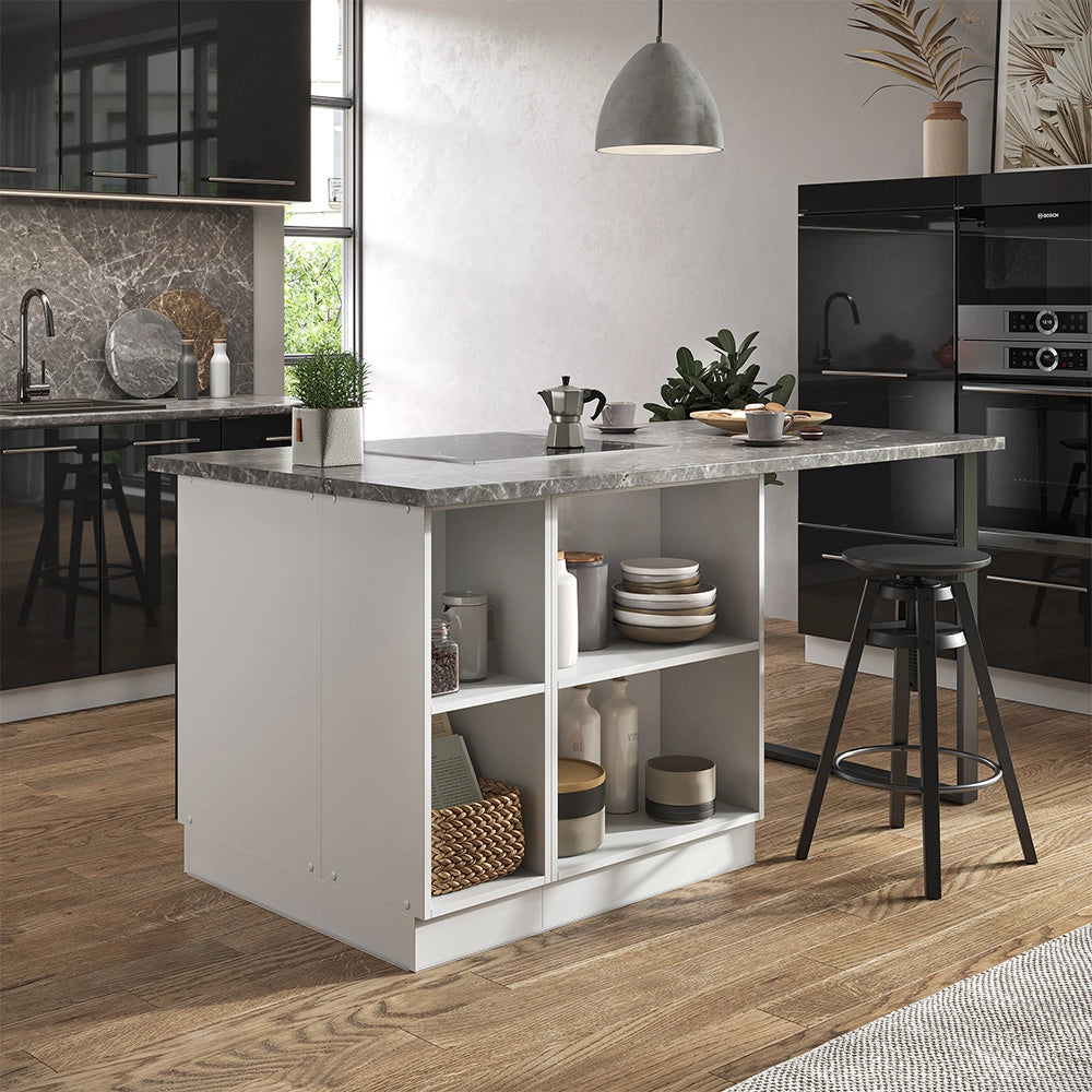 Isola cucina Fame-Line Antracite lucido/Bianco 90 cm con cassetto, senza piano di lavoro Vicco