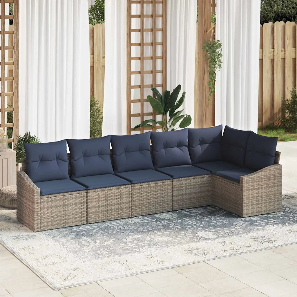 Set Divano da Giardino 6 pcs Grigio e Blu Navy polyrattan 3355414