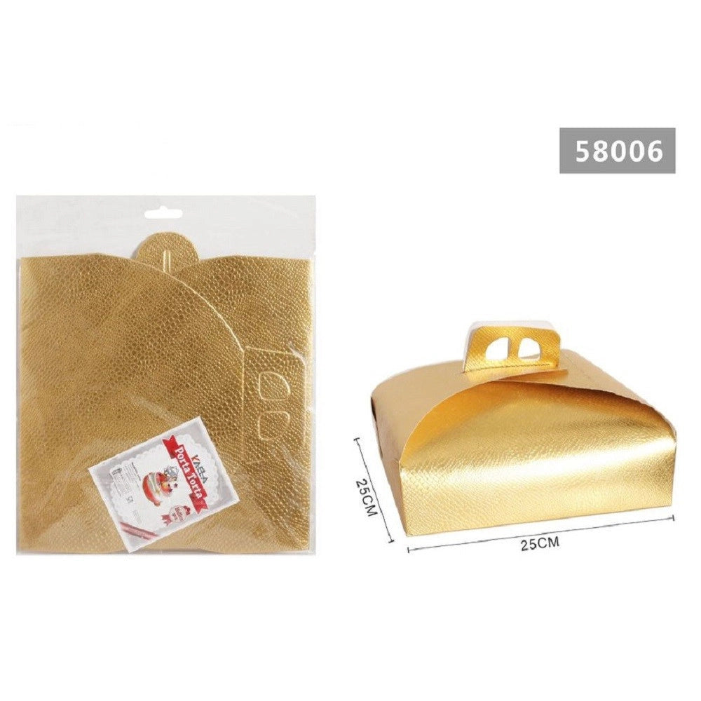 Trade Shop - Set 3pz Scatola Porta Torta Oro 25x25 Cm Per Dolci Paste Pasticceria Festa 58006 -