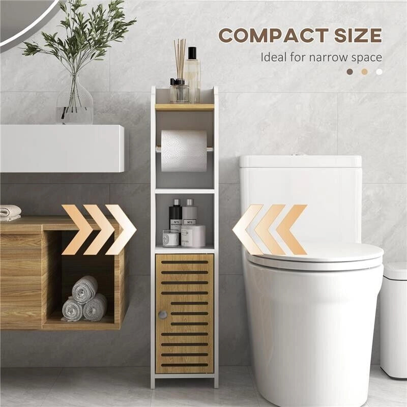 MOBILETTO BAGNO SALVASPAZIO IN TRUCIOLATO CON RIPIANI E ARMADIETTO INFERIORE, 18X20X90 CM, BIANCO