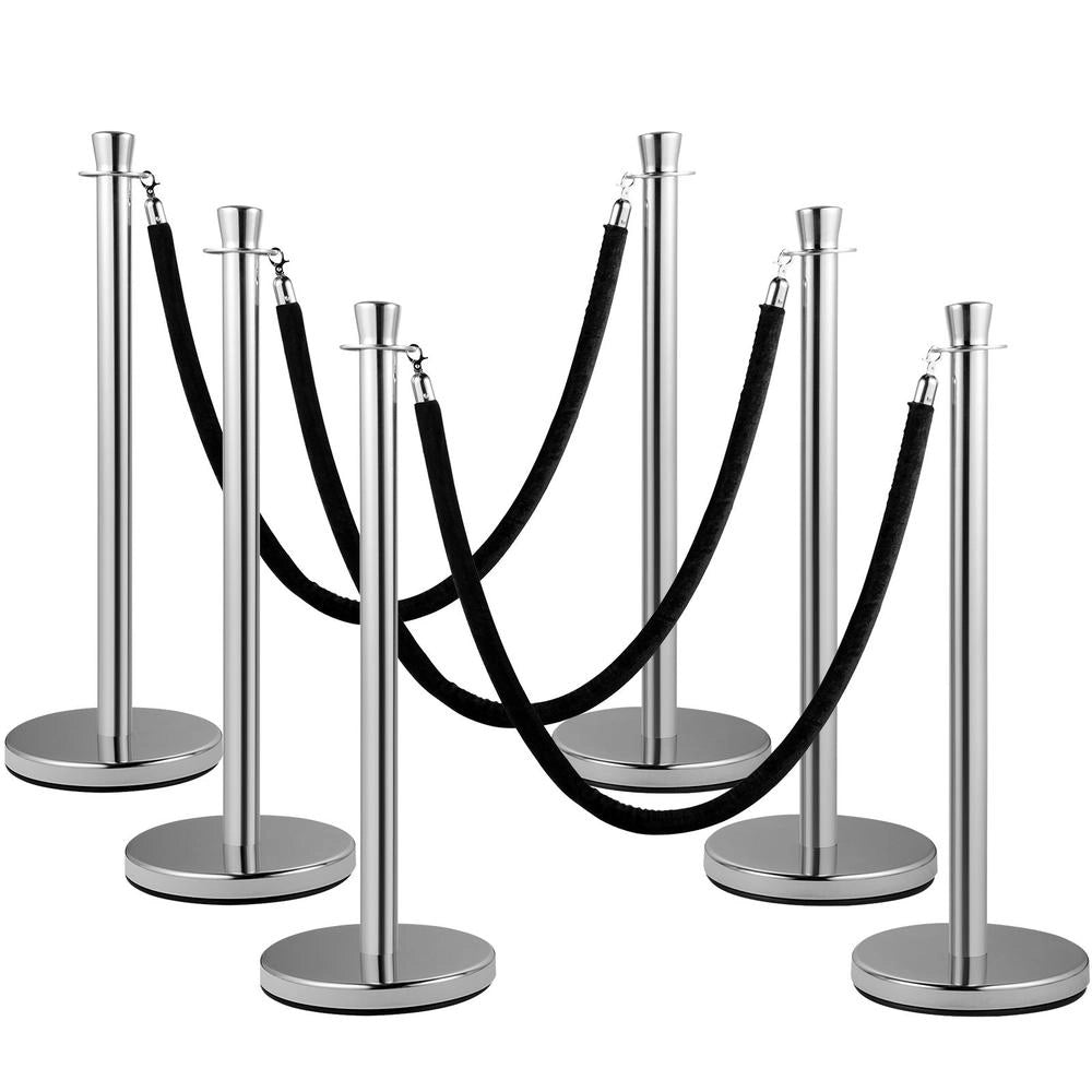 Candelieri 2 Pezzi Barriera Corda Velluto 1.5m Controllo Folla Base Cemento Metallo Montaggio Facile Argento