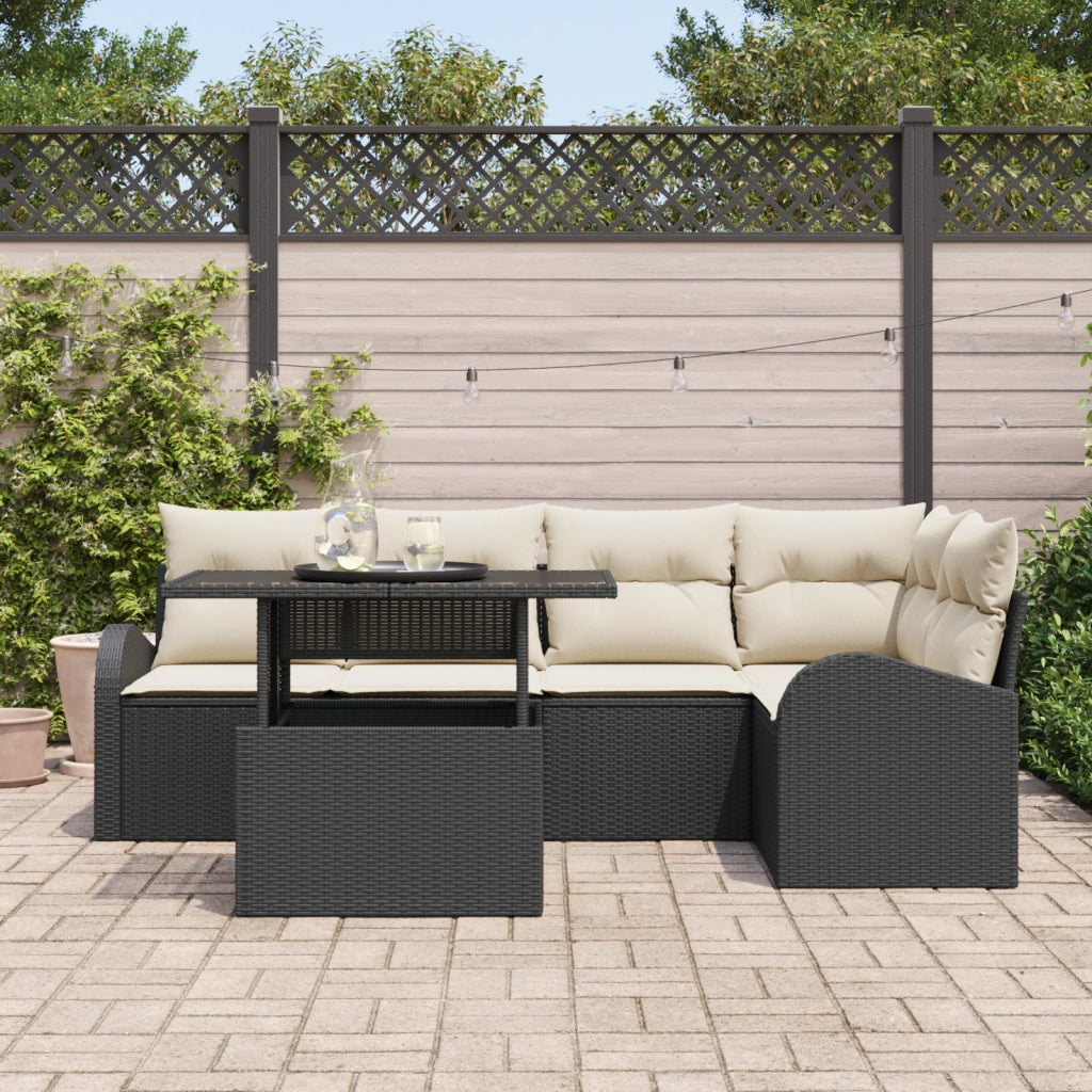 Set di divani da giardino  6 pezzi con cuscini Nero Rattan sintetico