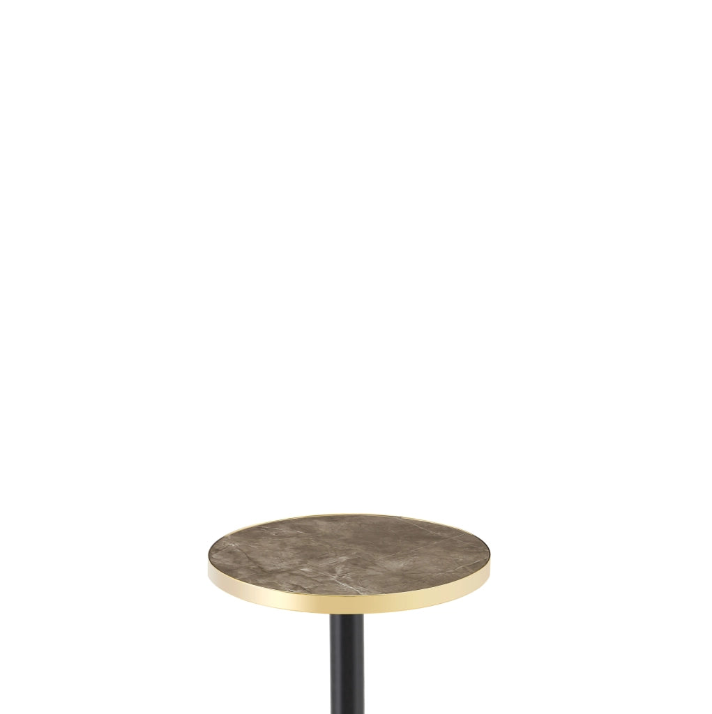 Tavolino rotondo da soggiorno 60 cm; effetto marmo grigio con struttura in metallo