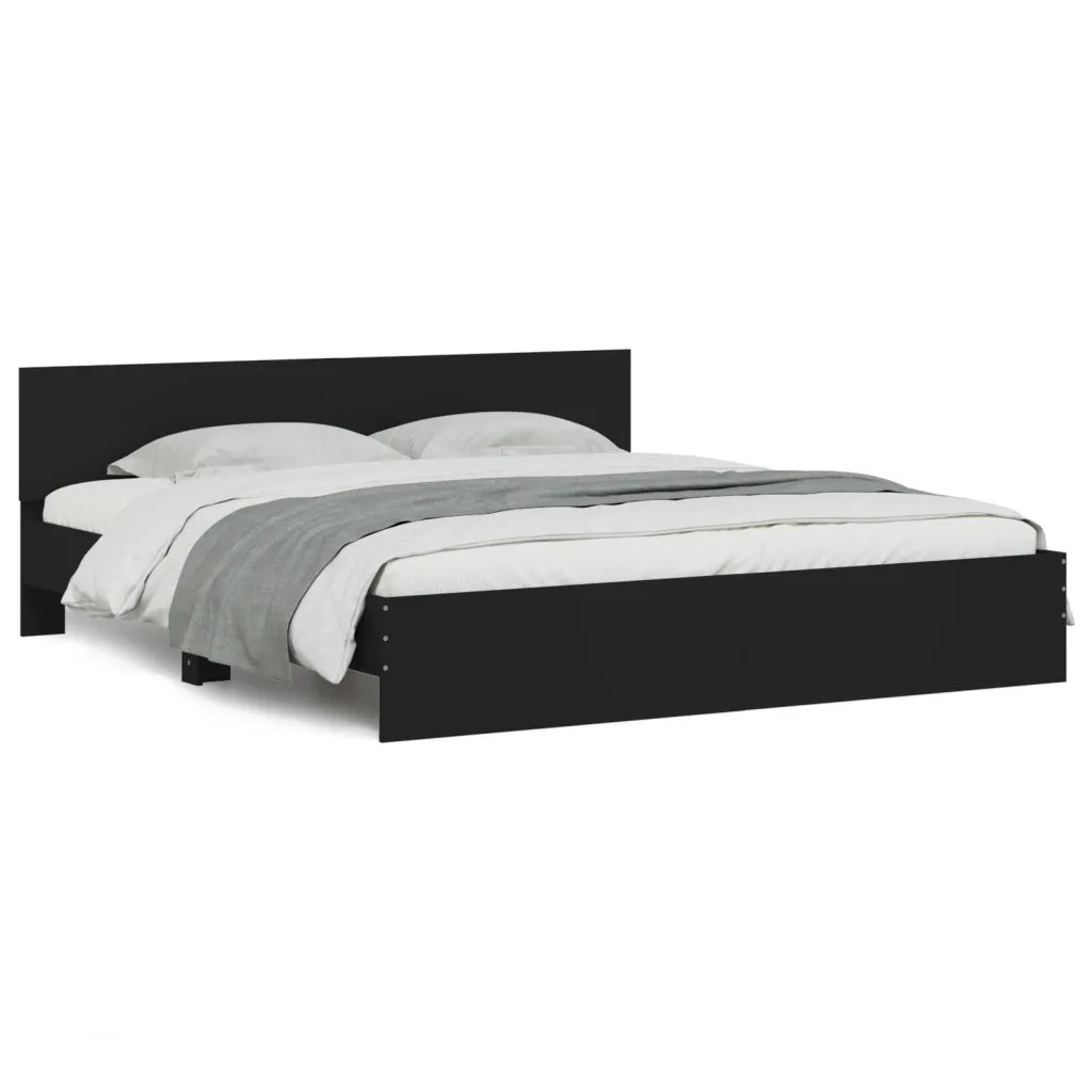 Letto matrimoniale | Letto per adulti | Giroletto con Testiera Nero 160x200 cm