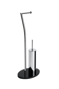 Piantana wc in metallo cromato con base in vetro nera