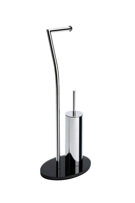 Piantana wc in metallo cromato con base in vetro nera