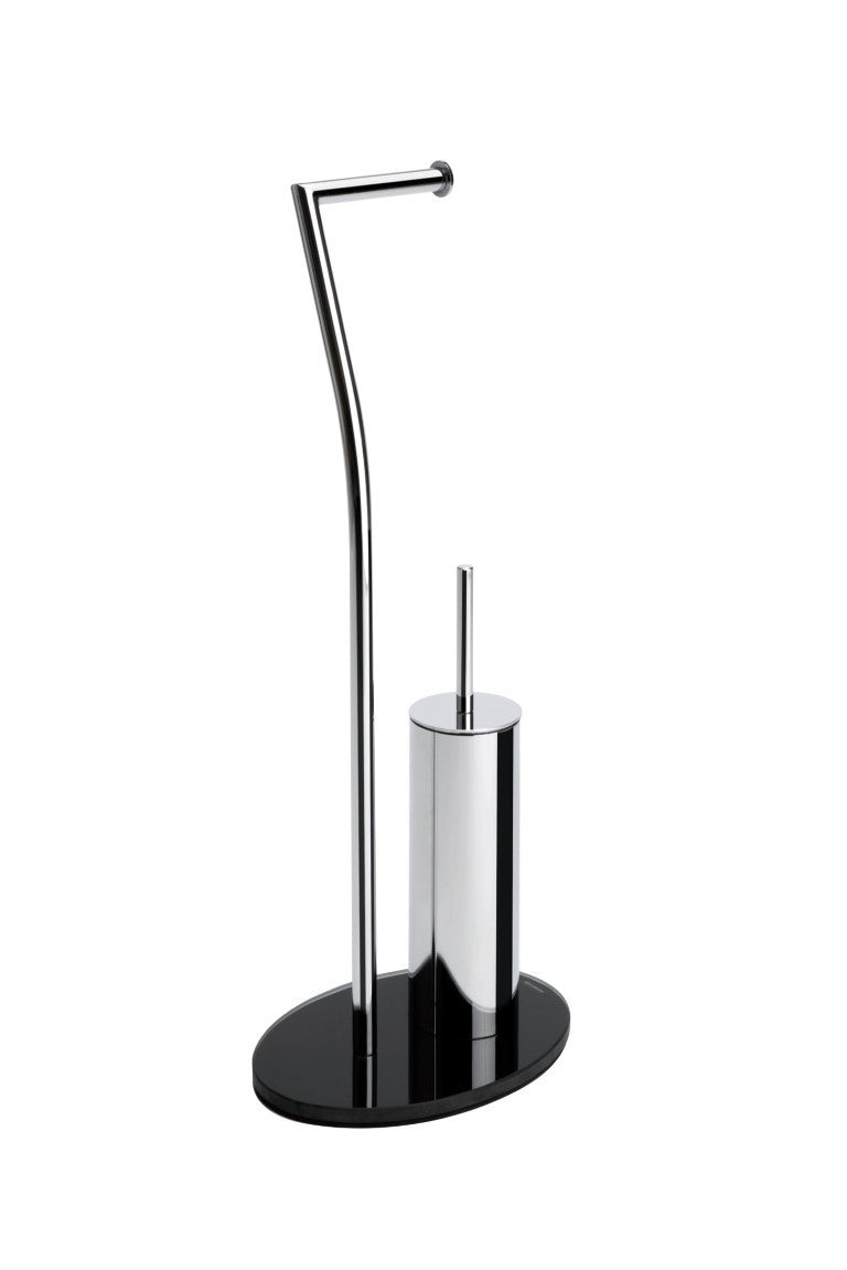 Piantana wc in metallo cromato con base in vetro nera