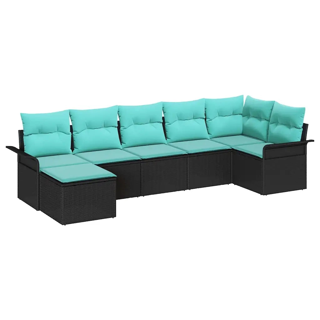 Set Divano da Giardino con cuscino 7 pcs Nero polyrattan