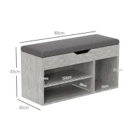 Scarpiera Salvaspazio Imbottita a 3 Ripiani Aperti con Spazio a Scomparsa, in Legno, 80x30x45 cm, Nero e Grigio
