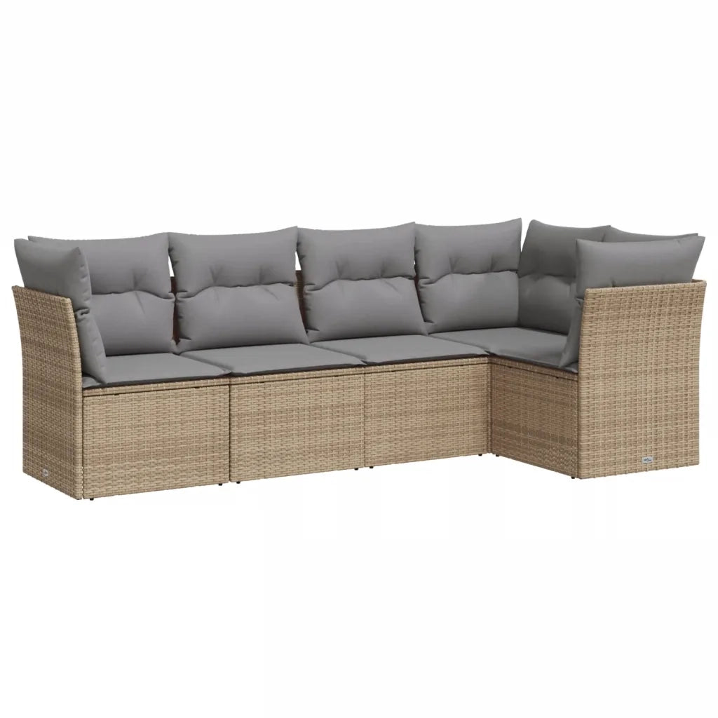 Set Divano da Giardino 5 pz con Cuscini Beige in Polyrattan 3249438