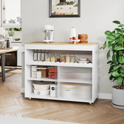 Carrello isola cucina pieghevole 122x46(69)x91 cm in MDF bianco e naturale