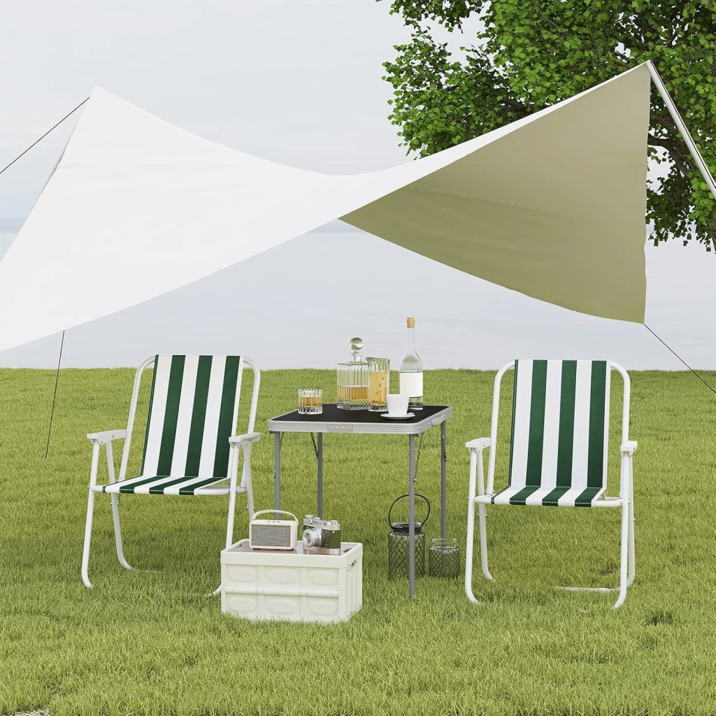 Set di 4 Sedia Pieghevole Portibile, Sedia da Campeggio/Pesca in Oxford, con Braccioli, per Spiaggia, Picnic, Terrazza, Giardino, Bianco+Verde