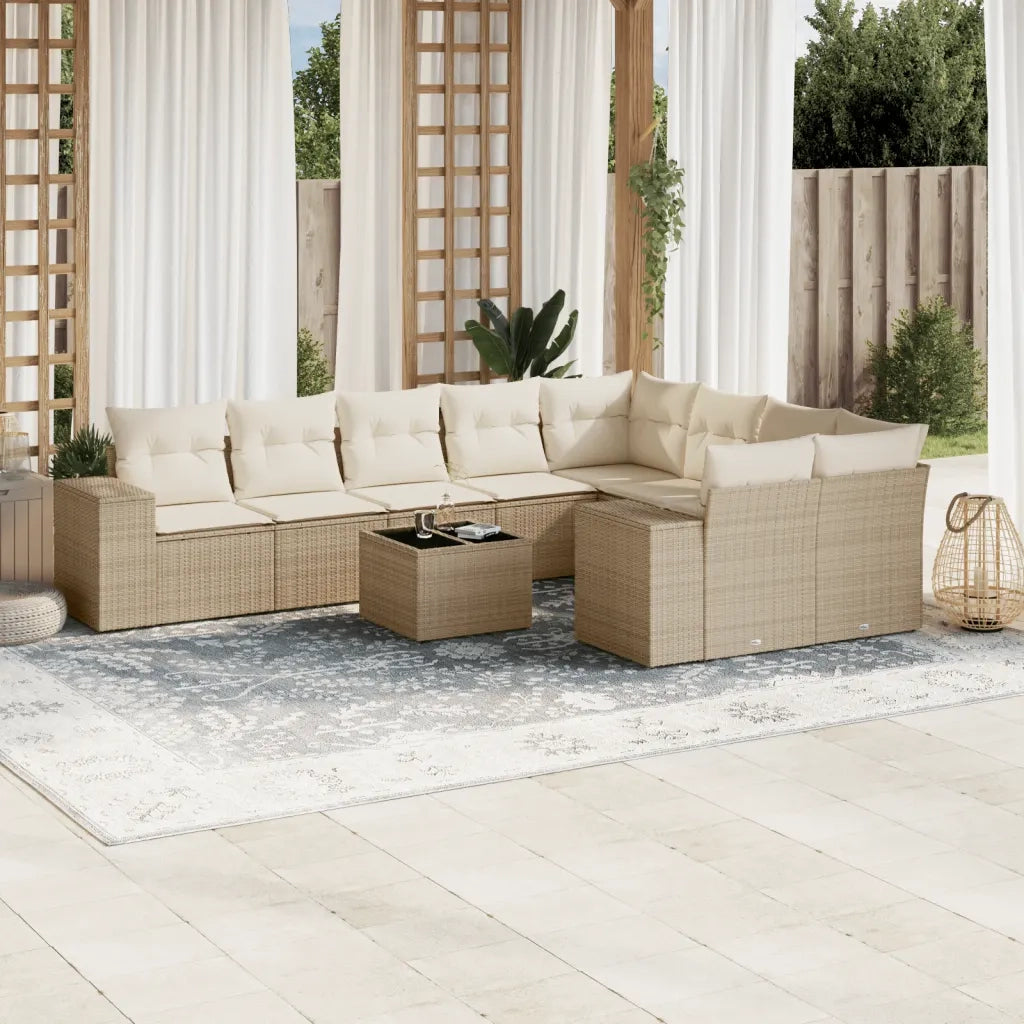 Set Divano da Giardino 10 pz con Cuscini Beige in Polyrattancod mxl 112959