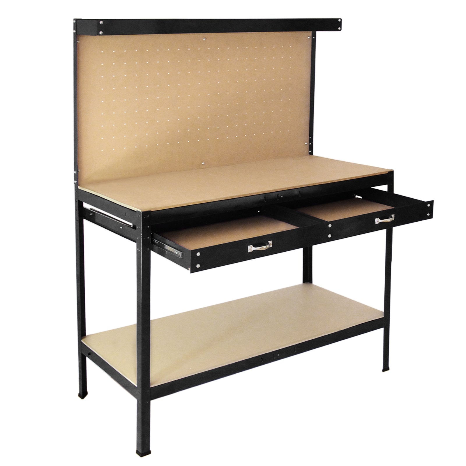 Banco da Lavoro con Parete Porta Utensili Senza Bulloni e Cassetto Portata 370kg