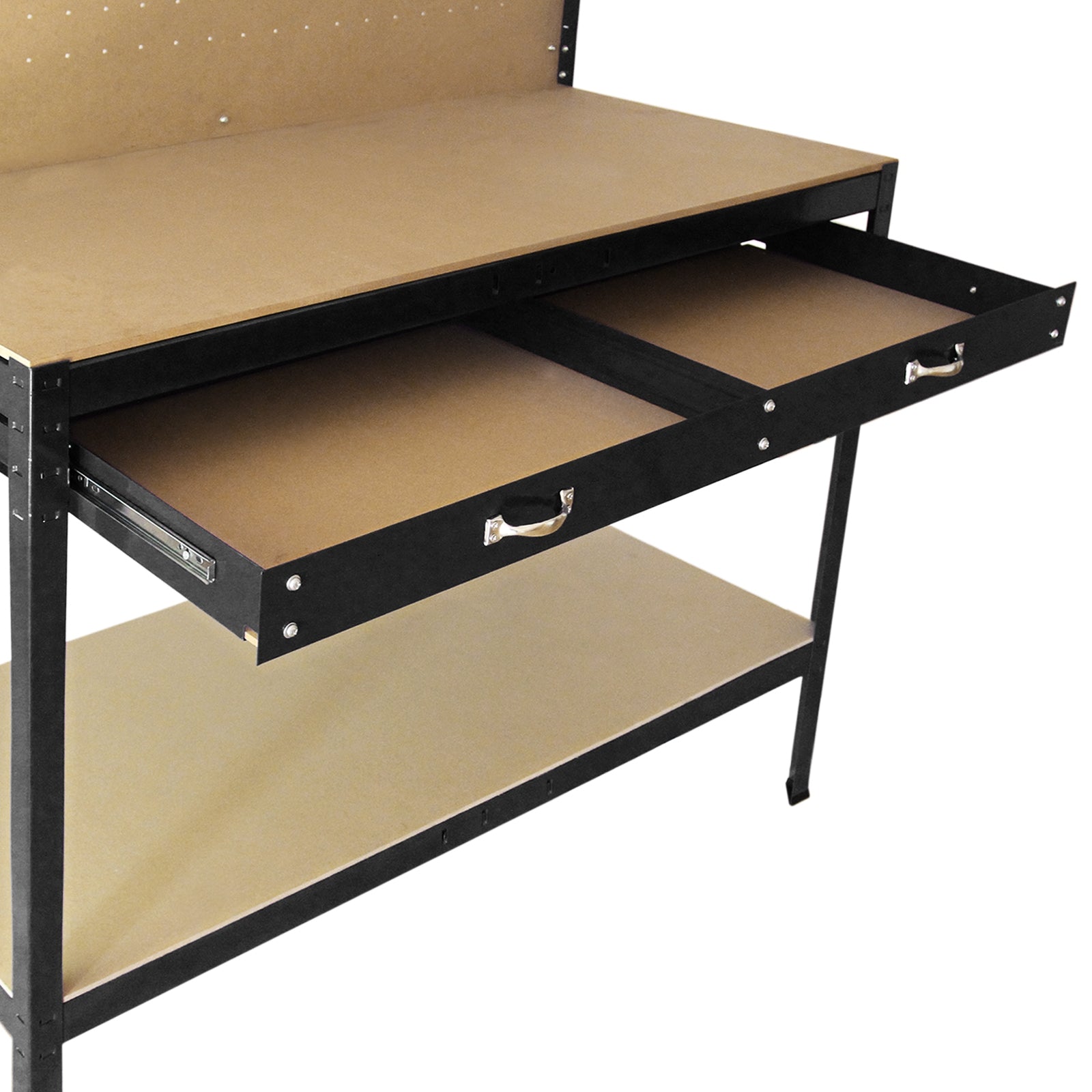 Banco da Lavoro con Parete Porta Utensili Senza Bulloni e Cassetto Portata 370kg