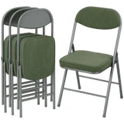 Set di 4 Sedie Pieghevoli con Sedute e Schienali imbottiti in velluto a coste, 45x48.5x82 cm, Verde