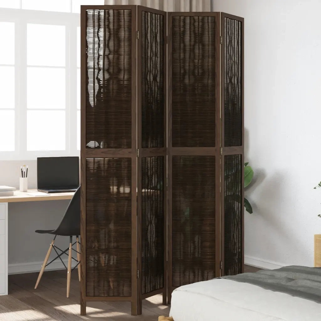 Divisorio Ambienti | Divider per stanze | Paravento 4 Pannelli Marrone Scuro Massello Paulownia