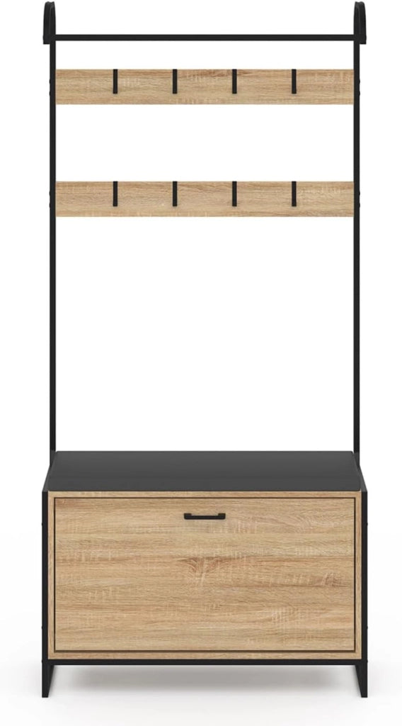 Armario de pasillo LUIS con banco y zapatero de 1 puerta de diseño industrial
