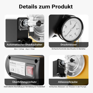Autoclave con serbatoio uso domestico a membrana, 19 l, 1000 W, pompa per acqua automatica da 3500 l/h con pressostato e prefiltro, prevalenza 44 m, profondità di aspirazione di 8 m