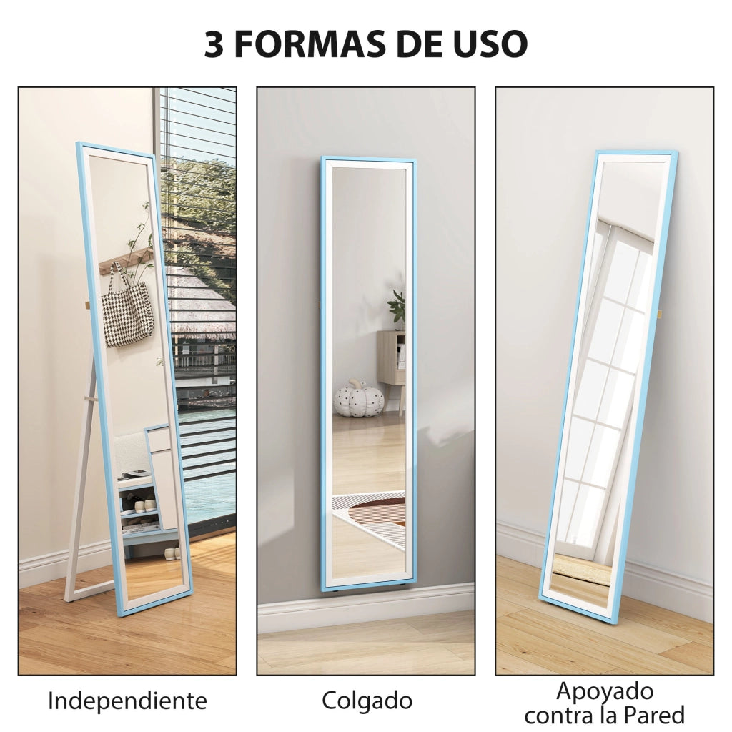 Specchio a Pieno Corpo con Cornice ¨C zephmum ¨C Bianco e Azzurro 37x4x157 cm