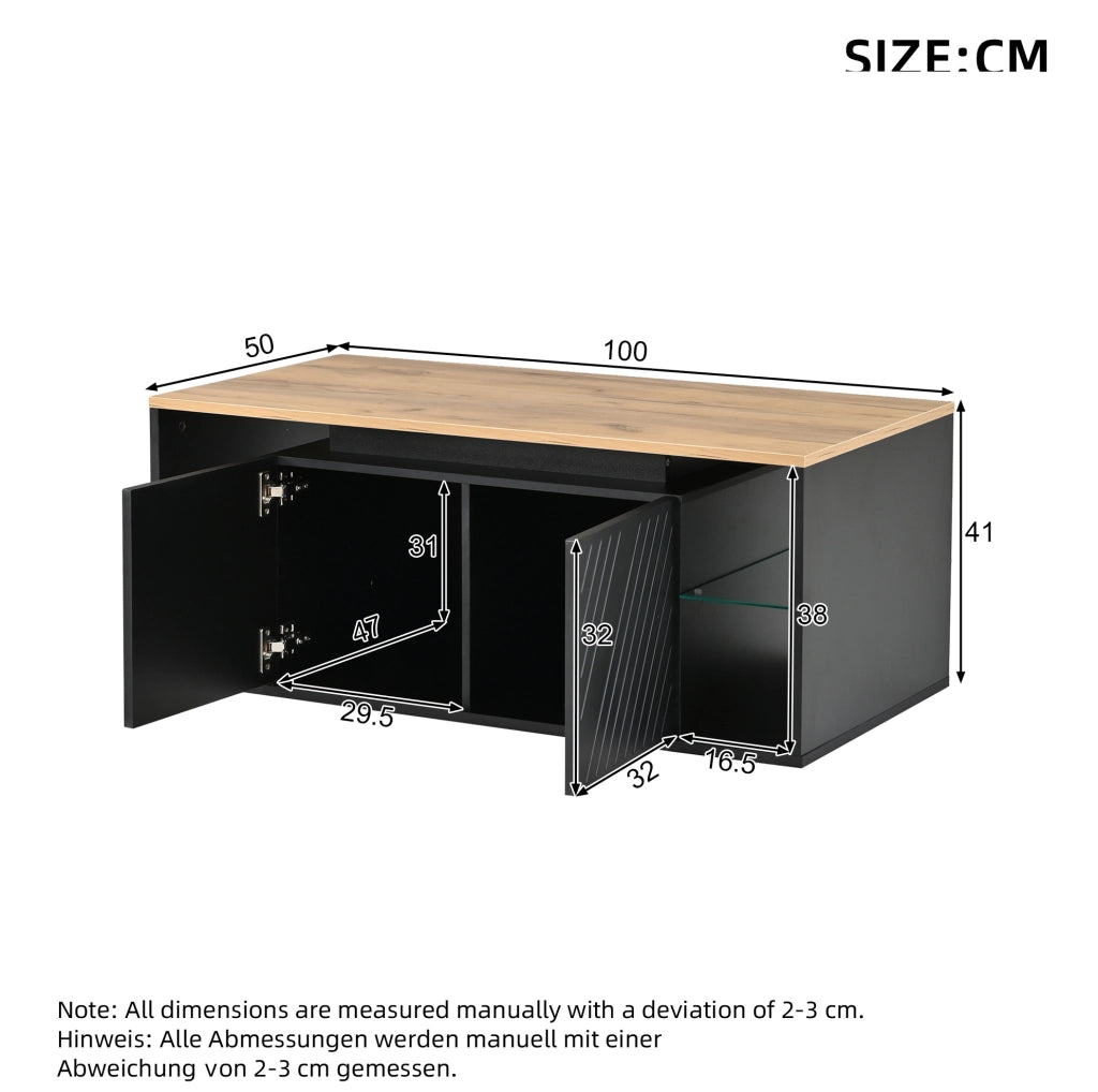 TAVOLINO da caffè 100x50x41 cm Nero con LED e ripiani semiaperti