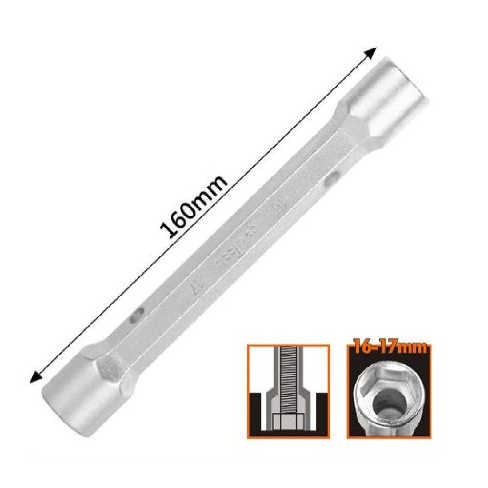 Trade Shop - Chiave A Bussola Tubo Esagonale Da 160 Mm Doppie Bocche Esagonali 16-17 Mm 97552 -